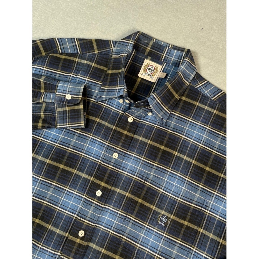 Cincha Mens Plaid Long SleeveButton Down Shirt XXL Blue Black‎ Tan Western
